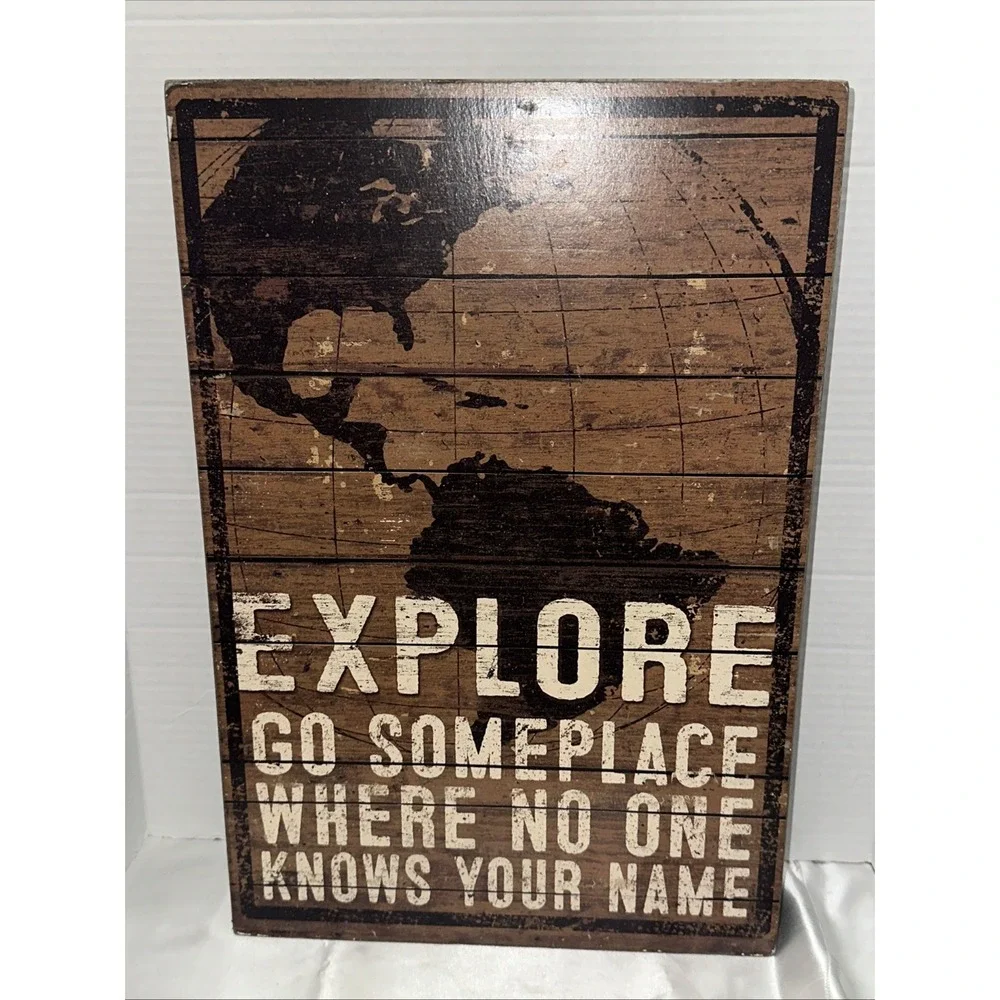 Primitives by Kathy Explore World Map Wooden Box Sign Wall Art Decor 31373